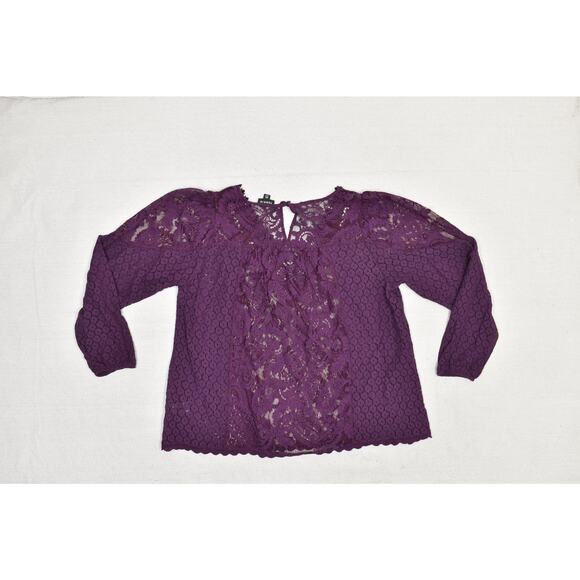Torrid Women's Plus Size 00 Purple Lace Crochet Long Sleeve Blouse Top - Picture 3 of 8